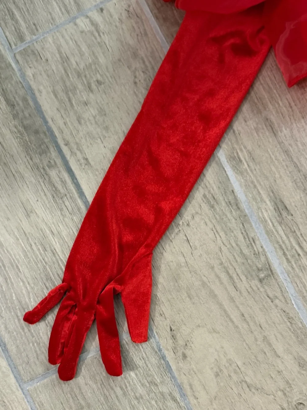 Dramatic Red Velvet Gloves with Ruffle Cuffs